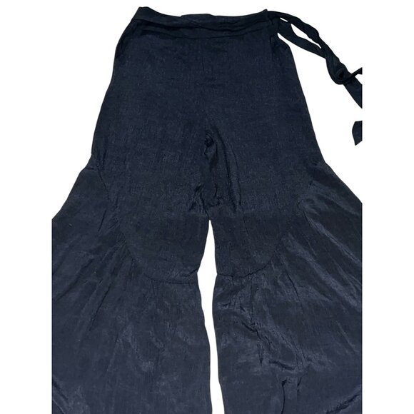 Halara Crinkle Textured Wide Flowy Leg Tie Waist Palazzo Pants Sz Medium Black Z - Picture 6 of 10